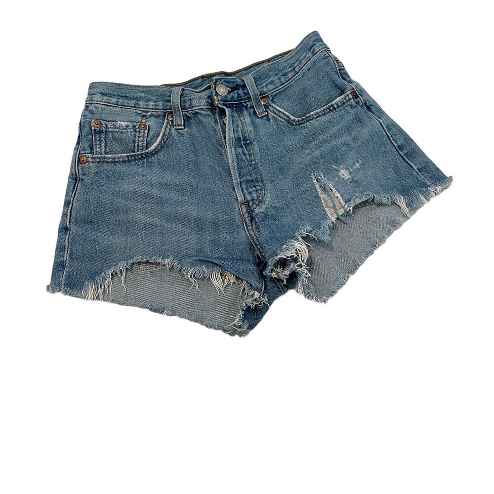 Levi's 501 25 button fly jean shorts distressed cut offs SH2 3569